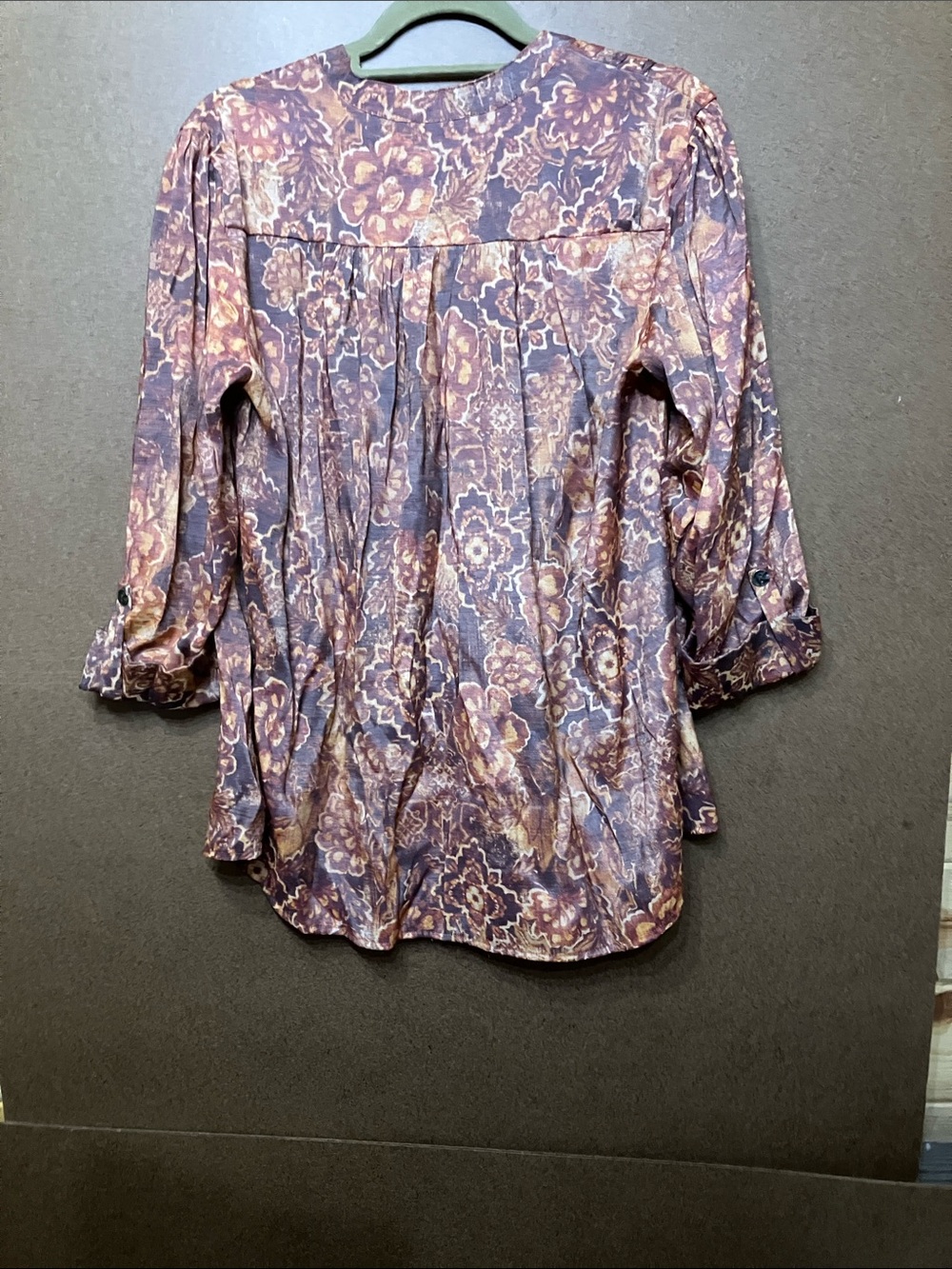 Cocomo purple and tan floral button-front tunic - Picture 8 of 9